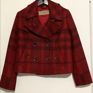 Burberry Brit Red Check, Short  Pea Coat. Size 2.